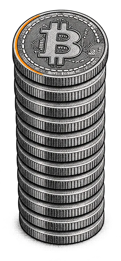 A tall column of stacked coins