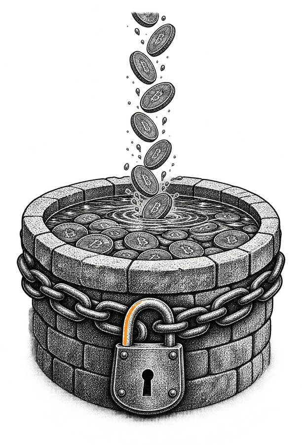 A well full of coins, chained and padlocked